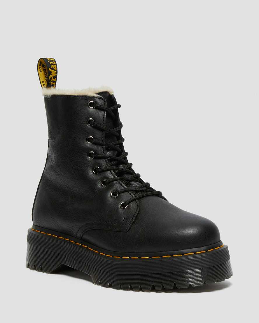 Dr. Martens Jadon Lær Faux Fur Lined Platform Støvler Herre Svart [9387ZDUHA]